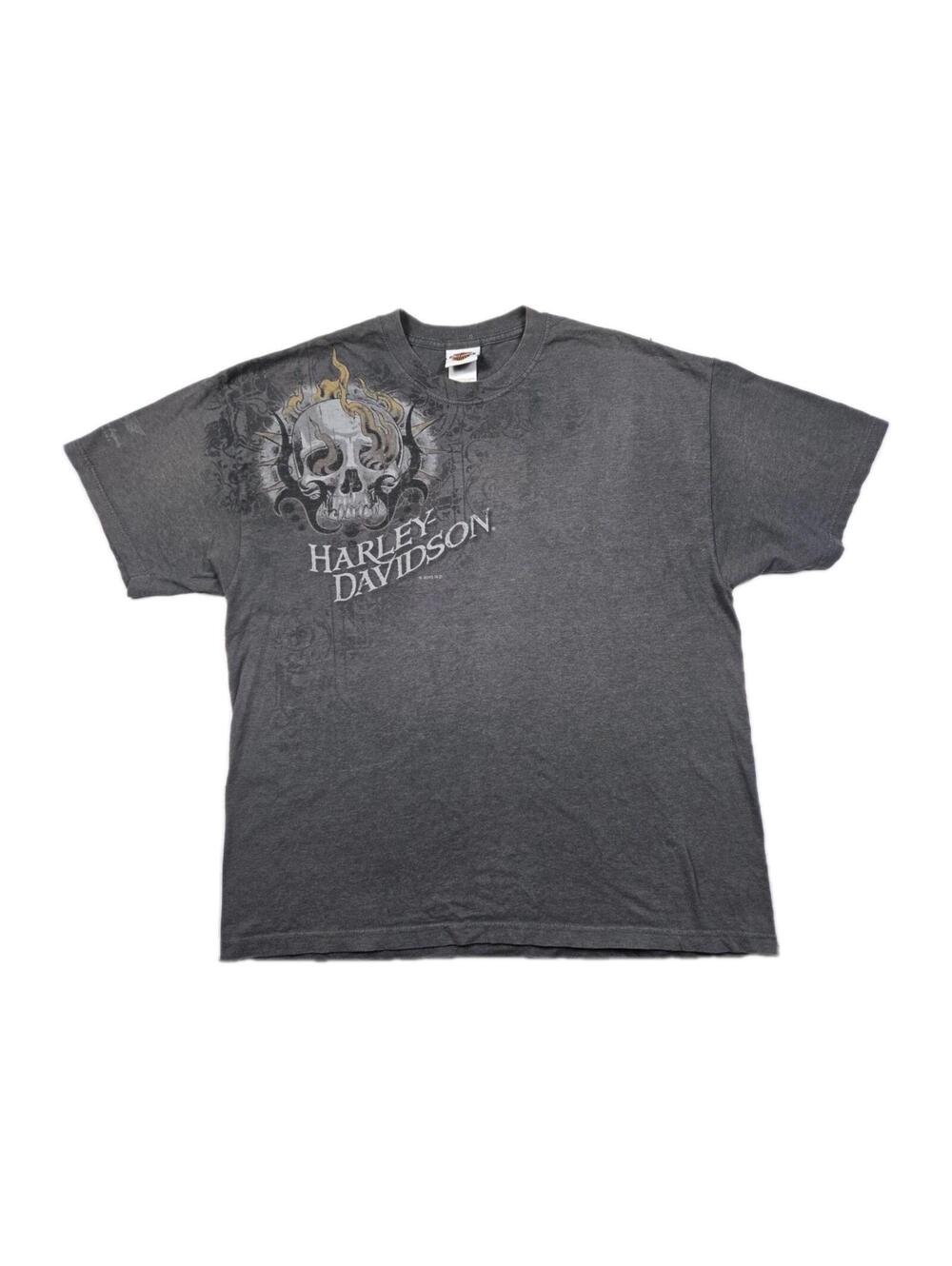 Harley Davidson Gray Flaming Skull Double Sided Graphic 2010 USA T-Shirt Mens XL